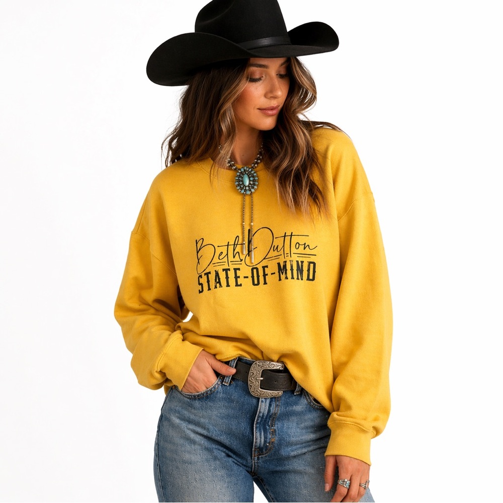 Beth Dutton State of Mind Sweatshirt Mustard Yellow Sz XL Western Rodeo Casual